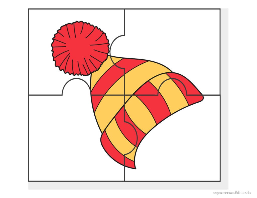 Wintermütze Puzzle Buntes Mützenpuzzle zum Ausdrucken und Basteln für Kinder kostenlos