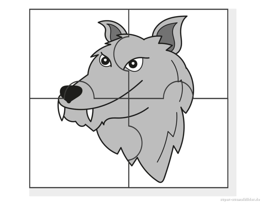 Wolf Puzzle Tierpuzzle mit Wolfskopf zum Ausdrucken und Ausschneiden für Kinder kostenlos