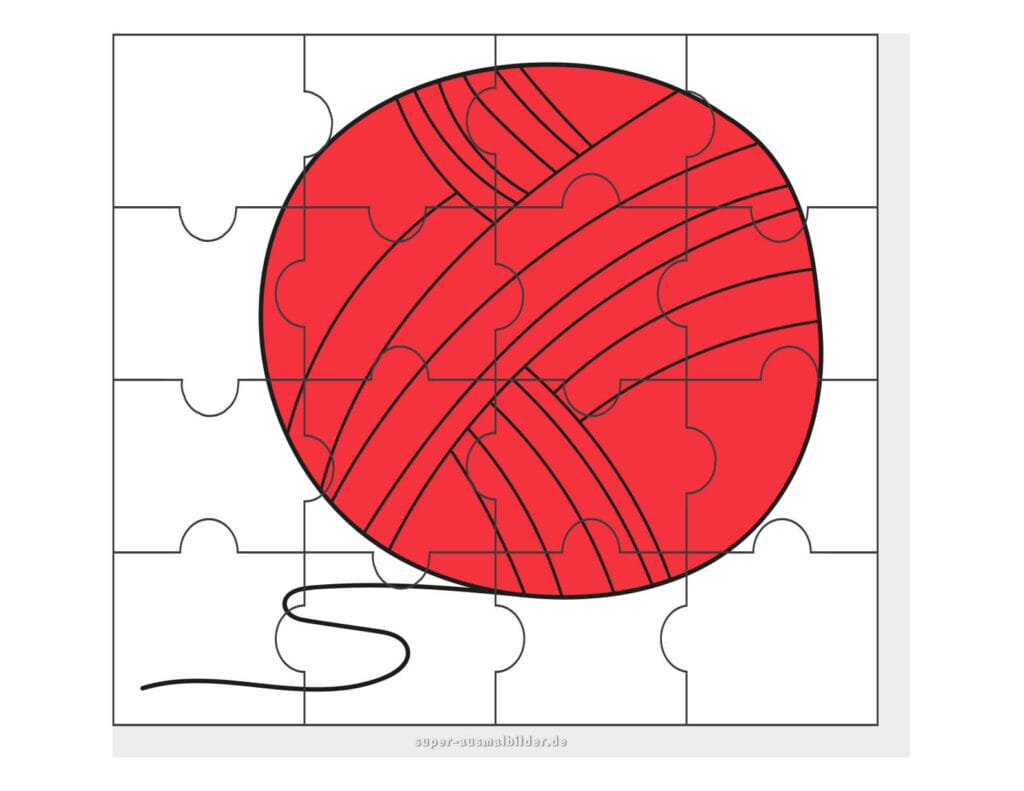 Wollknäuel Puzzle Bastelvorlage zum Ausschneiden und kostenlosen Download für Kinder