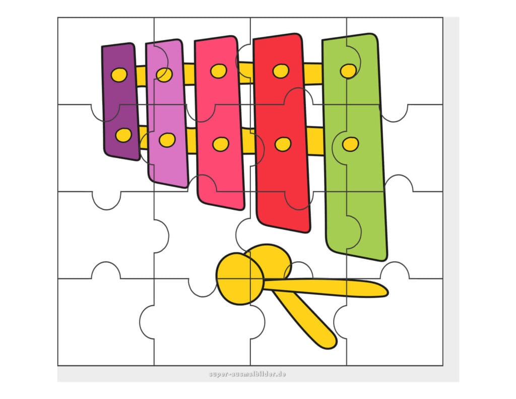 Xylophon Puzzle Musikinstrument Puzzle zum Basteln und gratis Ausdrucken für Kinder