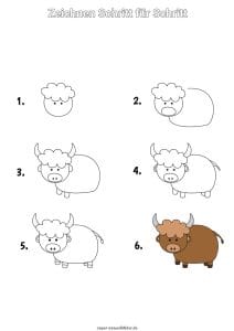 Yak zeichnen lernen Schritt für Schritt