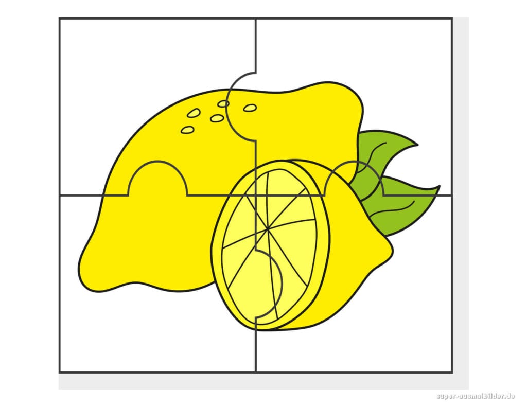 Zitrone Puzzle Obstpuzzle mit Zitronenmotiv zum Ausschneiden und gratis Ausdrucken für Kinder